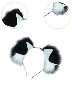 犬耳ヘアフープコスチュームヘッドバンド舞台パフォーマンスハロウィンフェスティバルブラックホワイト