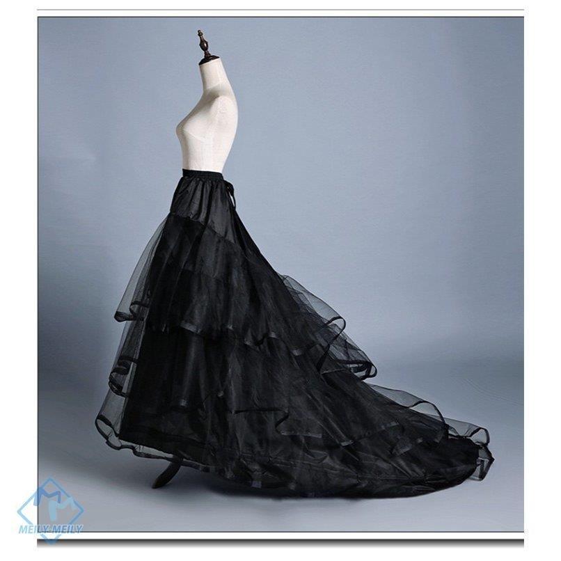 パニエ ボリューム 黒 ワイヤー トレーン パニエ ウエディングドレス 安い ロング コスチューム ワイヤーあり チュール 3層チュール - 画像 (2)