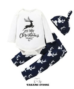 クリスマス ベビー服 ロンパース 赤ちゃん サンタ 赤 トナカイ コスプレ 幼児 男の子 女の子 3点セット 帽子付き 長袖 コスチューム 子供 撮影服 クリスマス衣装