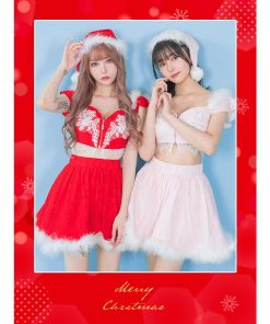 Tika クリスマス サンタ コスプレ セット サンタ帽子 トップス スカート セクシー 赤 ピンク かわいい レディース 大人