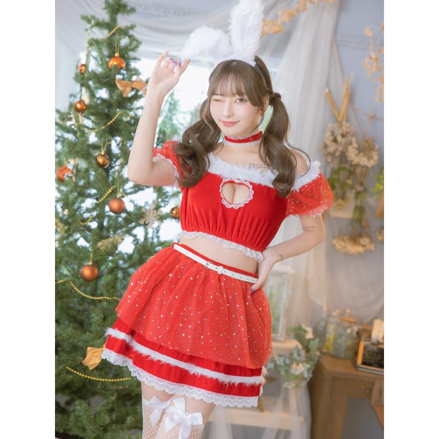 Tika サンタ コスプレ 衣装 バニーガール コス うさ耳 赤 セクシー かわいい エロ サンタコス 人気 キャバドレス - 画像 (3)