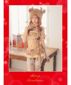 Tika サンタ コスプレ サンタコス 5点set オフショル風 谷間ハートカット フレア スカート ランジェリー トナカイ アニマル サンタコスプレ
