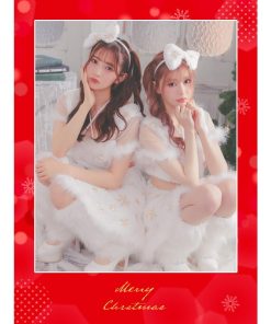 Tika サンタ コスプレ サンタコス 3点set クロスネックリボン へそ出し セパレート フレアスカート ふわもこ スパンコール スノウサンタ コスプレドレス