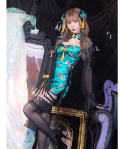 Tika コスプレ チャイナ チャイナ服 セクシー タイト 編み上げ グリーン 衣装 仮装 コスチューム ハロウィンコスプレ ミニ丈 チャイナドレス