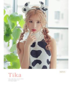 Tika ハロウィンコスプレ 牛 3点セット ワンピース カチューシャ ニーハイソックス ホワイト ブラック お化けの日