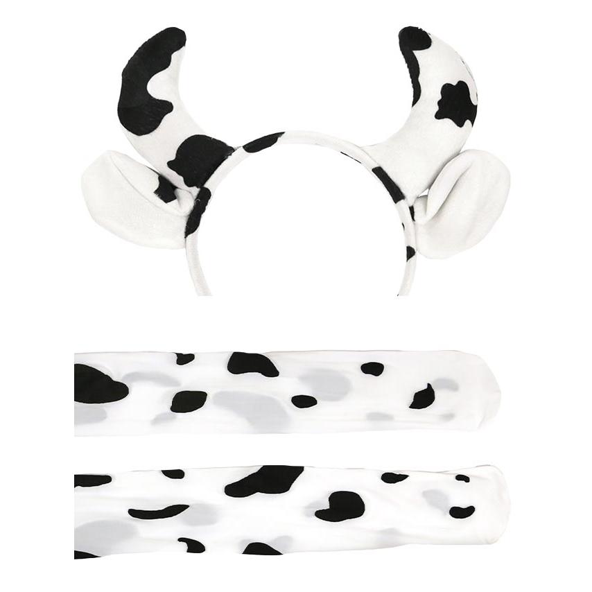 Tika ハロウィンコスプレ 牛 3点セット ワンピース カチューシャ ニーハイソックス ホワイト ブラック お化けの日 - 画像 (9)