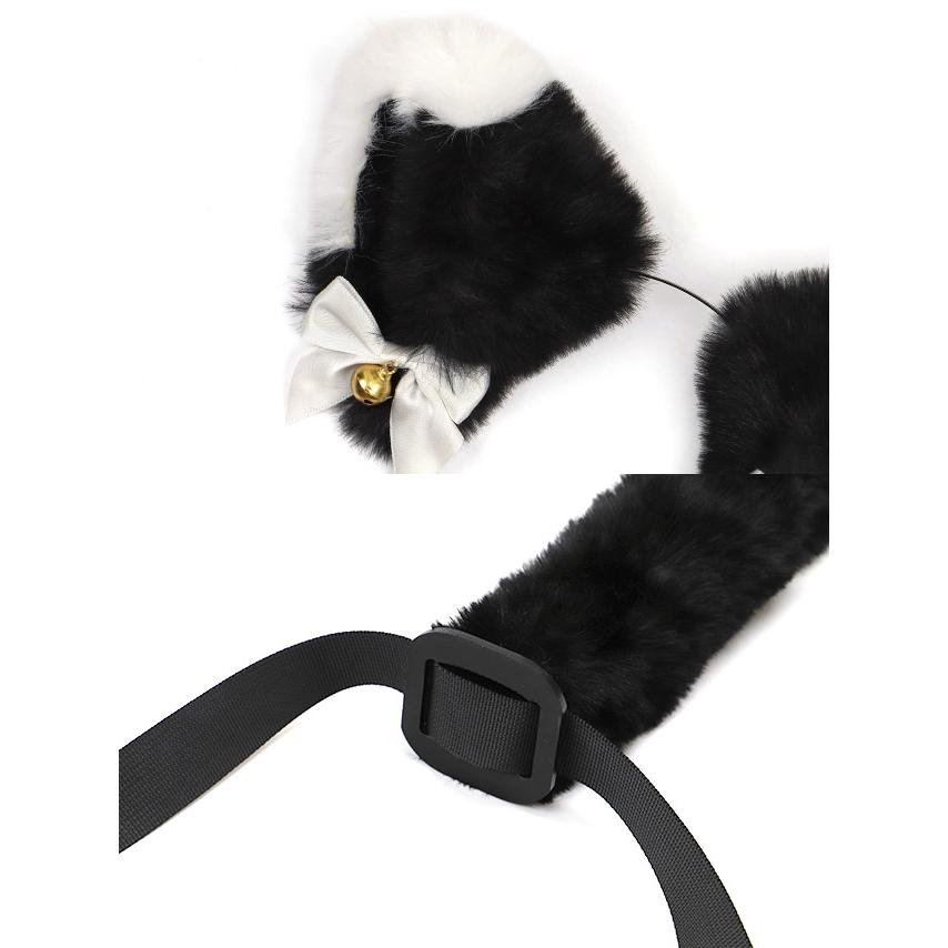 Tika ハロウィンコスプレ 猫 コスプレ かわいい ツイード リボン ガーリー へそ出し ウエストカットアウト アニマル 4点セット - 画像 (9)