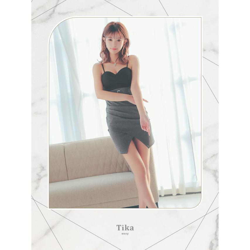 Tika キャバ ドレス ナイトドレス ハートカット キャミソール ウエストベルト切り替え ラップギャザー タイトミニドレス ミニワンピ セクシー