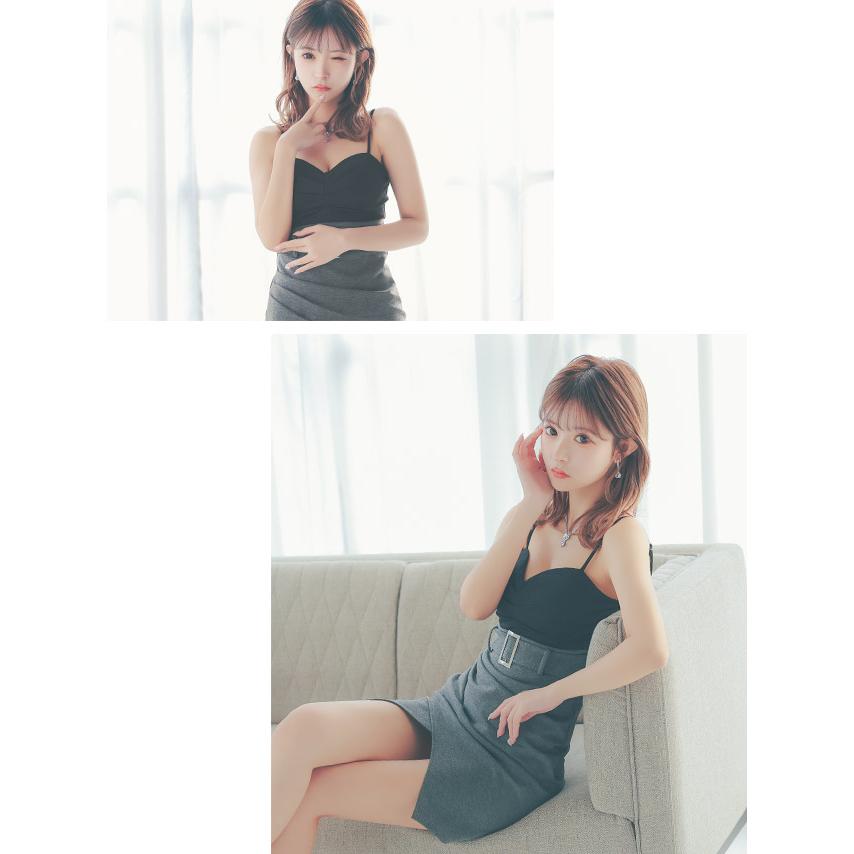 Tika キャバ ドレス ナイトドレス ハートカット キャミソール ウエストベルト切り替え ラップギャザー タイトミニドレス ミニワンピ セクシー - 画像 (2)