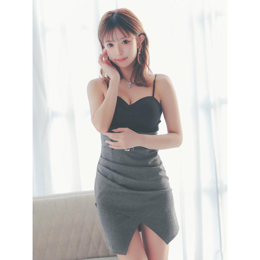 Tika キャバ ドレス ナイトドレス ハートカット キャミソール ウエストベルト切り替え ラップギャザー タイトミニドレス ミニワンピ セクシー - 画像 (3)