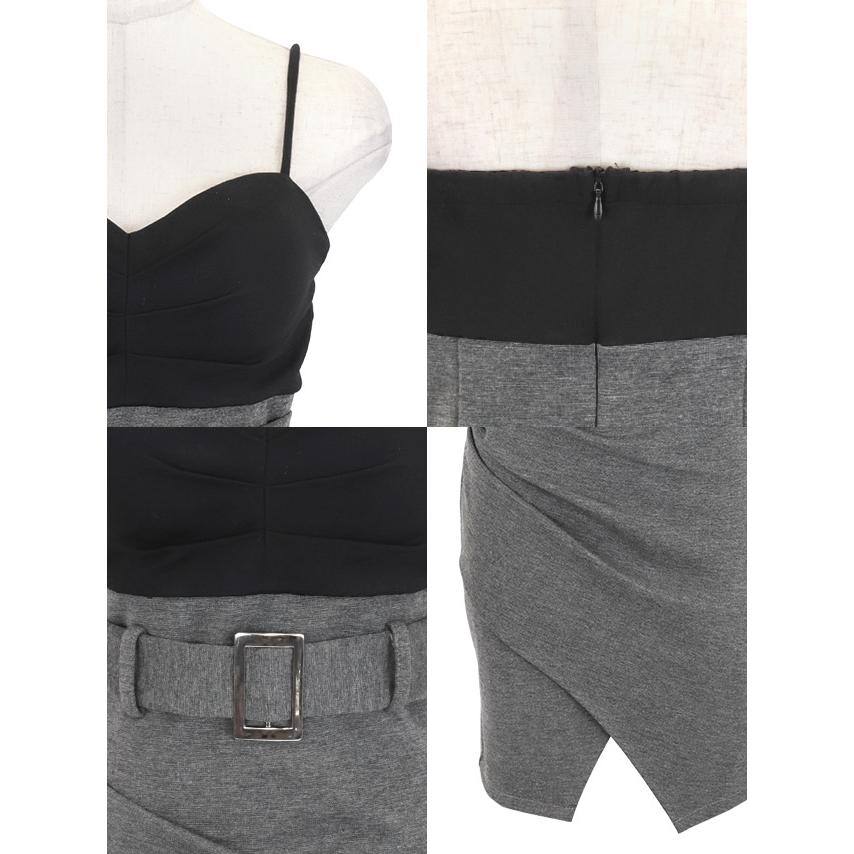 Tika キャバ ドレス ナイトドレス ハートカット キャミソール ウエストベルト切り替え ラップギャザー タイトミニドレス ミニワンピ セクシー - 画像 (7)