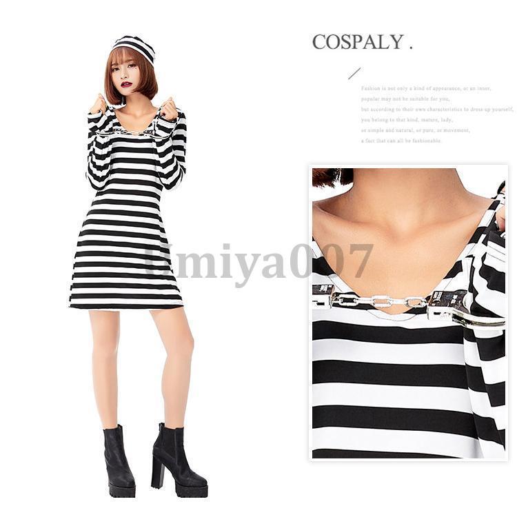 ハロウィン コスプレ 囚人 囚人服 プリズン コスチューム 仮装 ゾンビ 大人 可愛い 大きいサイズ 女性 キュート ワンピース - 画像 (3)