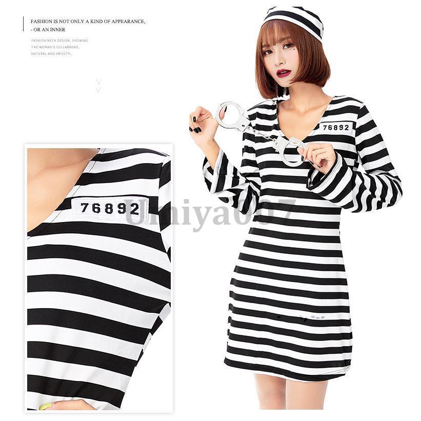 ハロウィン コスプレ 囚人 囚人服 プリズン コスチューム 仮装 ゾンビ 大人 可愛い 大きいサイズ 女性 キュート ワンピース - 画像 (4)