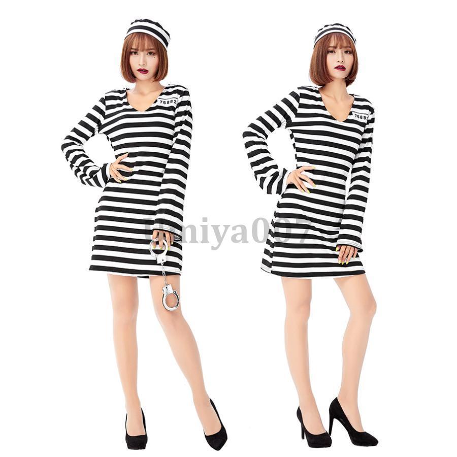 ハロウィン コスプレ 囚人 囚人服 プリズン コスチューム 仮装 ゾンビ 大人 可愛い 大きいサイズ 女性 キュート ワンピース - 画像 (5)