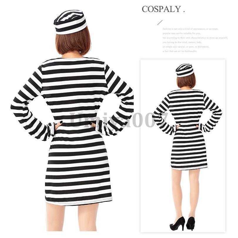 ハロウィン コスプレ 囚人 囚人服 プリズン コスチューム 仮装 ゾンビ 大人 可愛い 大きいサイズ 女性 キュート ワンピース - 画像 (6)