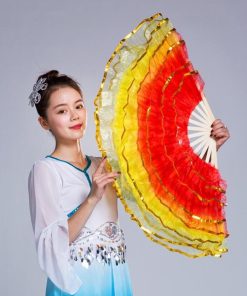 中華ダンス用 扇子 舞台 ステージグッズ シフォン フリル重ね ふわんり グラデーション かわいい 舞扇 舞扇子 演舞扇 チャイナ風民族ダンス 古典舞踊ダンス 道具