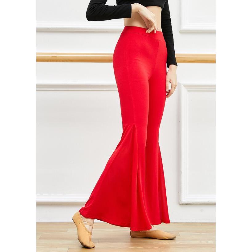 レディースダンスパンツ パンタロン調ベルボトム ガウチョパンツ ストレッチシフォン切替スリットラッパパンツ フレアパンツ ヨガラテンバレエ古典ダンス - 画像 (9)