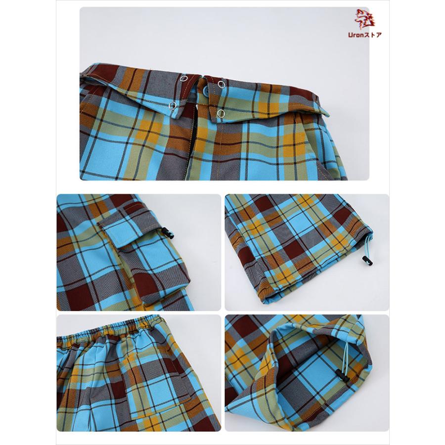 ホワイト ブルー チェック柄 白 キッズ ダンス衣装 タンクトップ カーゴパンツ セットアップ 女の子 jazz ジャズ ダンス チア チアリーダー へそ出し トップス - 画像 (8)