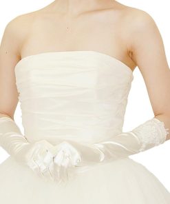 ウエディング グローブ ロング ブライダル サテン レース オフホワイト アイボリー ロンググローブ ウエディンググローブ 日本製 かわいい G82