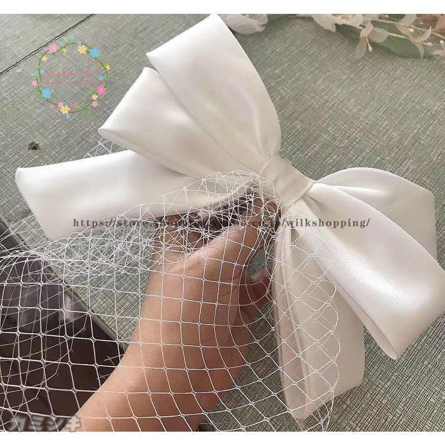 花嫁 ブライダル 結婚式 大きいリボン カチューシャ フェイスアップベール 成人式 発表会 二次会 髪飾り ウェディング小物 バレッタ ヘアアクセサリー