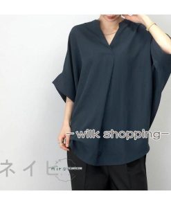 シフォンブラウス レディース シャツ 春服 夏服 五分袖 七分袖 ドルマンスリーブ トップス プルオーバー vネック チュニック丈 ゆったり フォーマル