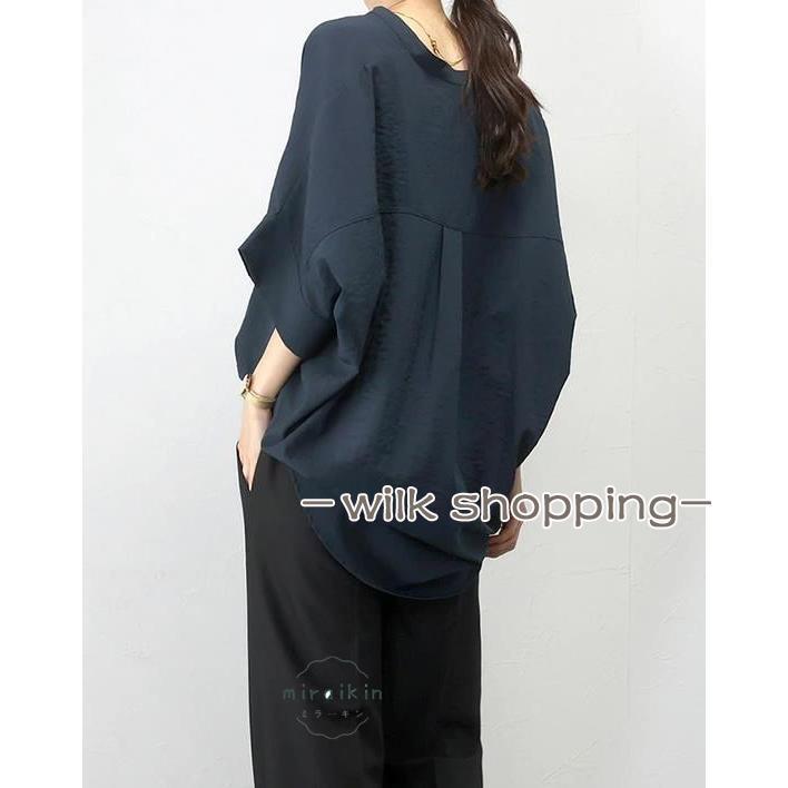 シフォンブラウス レディース シャツ 春服 夏服 五分袖 七分袖 ドルマンスリーブ トップス プルオーバー vネック チュニック丈 ゆったり フォーマル - 画像 (2)