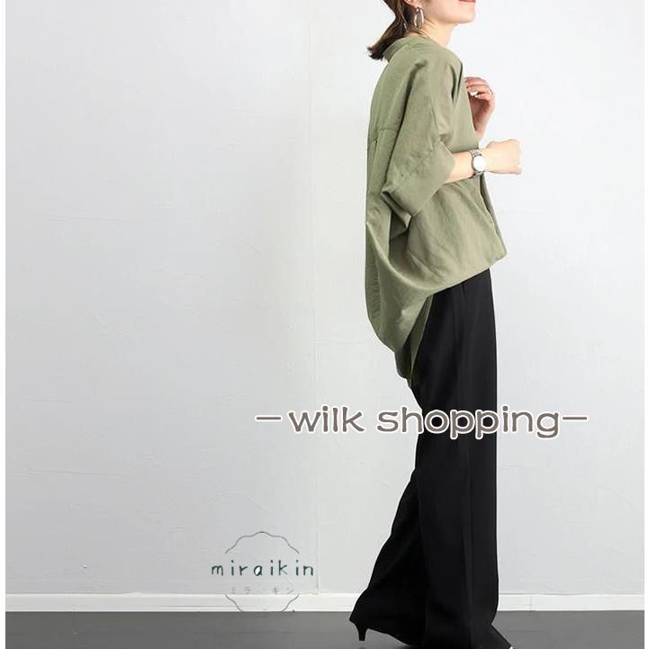 シフォンブラウス レディース シャツ 春服 夏服 五分袖 七分袖 ドルマンスリーブ トップス プルオーバー vネック チュニック丈 ゆったり フォーマル - 画像 (4)