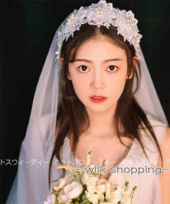 カチューシャタイプ ウェディングベール パール フラワー ヘアピン ブライダルベール 白 レトロ ショートベール マンティラウェディング 結婚式 前撮り