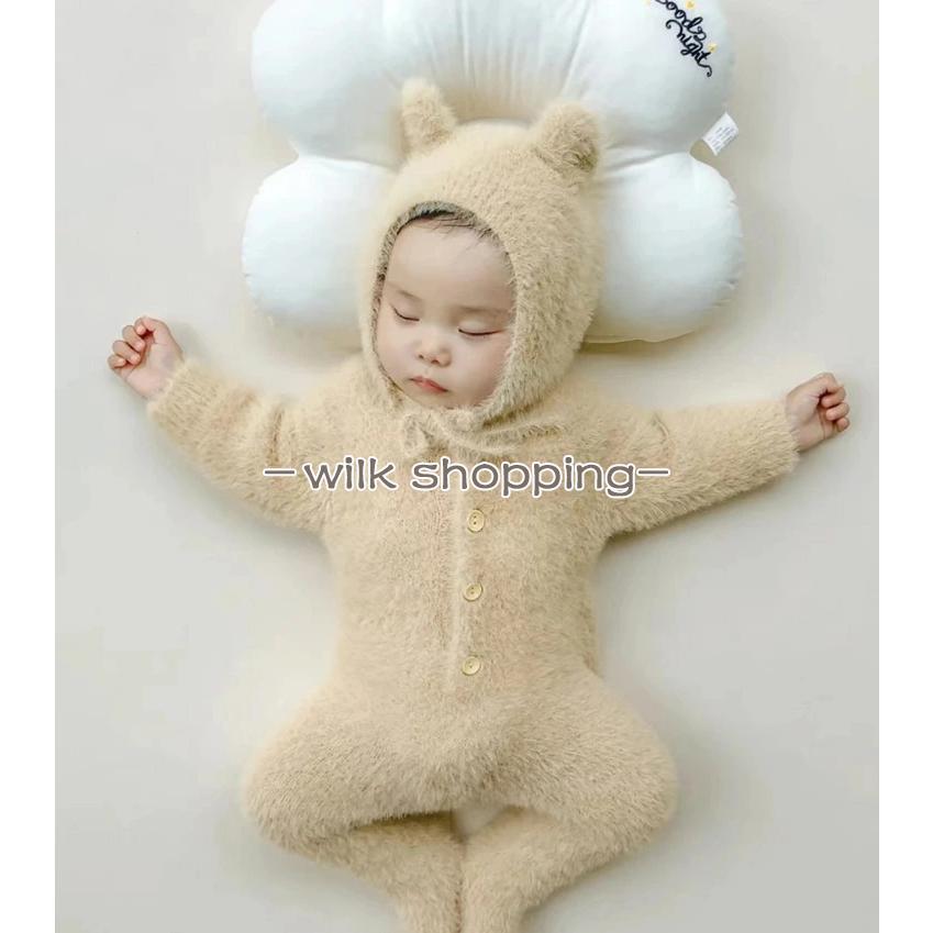 ベビー ロンパース くまちゃん 着ぐるみ もこもこ カバーオール ベビー服 足つき くま耳 ボンネットつき 男の子 女の子 長袖 おしゃれ 可愛い 66 73 80 90 100 - 画像 (6)