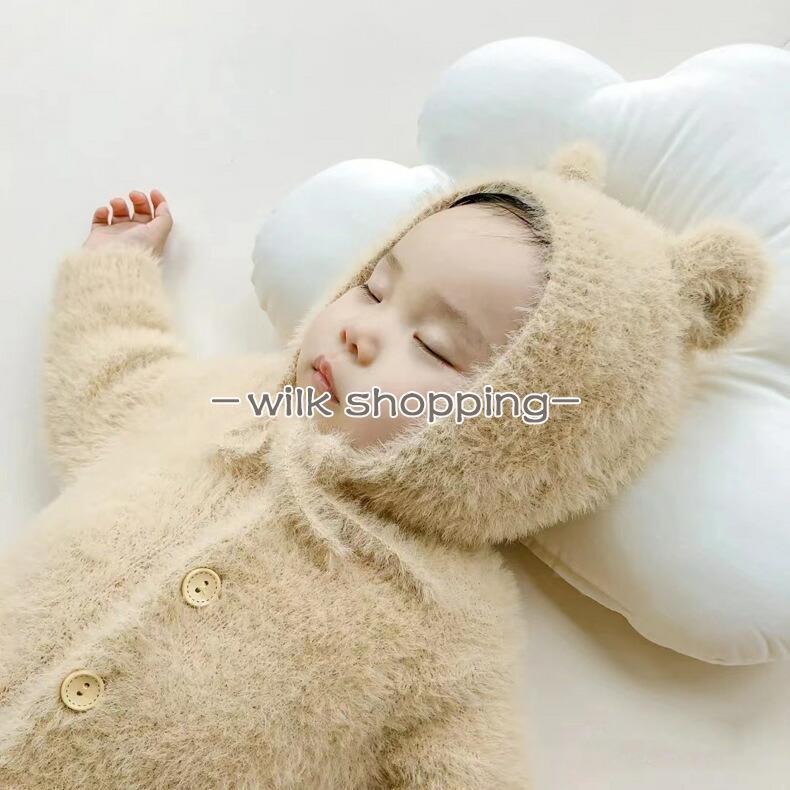 ベビー ロンパース くまちゃん 着ぐるみ もこもこ カバーオール ベビー服 足つき くま耳 ボンネットつき 男の子 女の子 長袖 おしゃれ 可愛い 66 73 80 90 100 - 画像 (7)