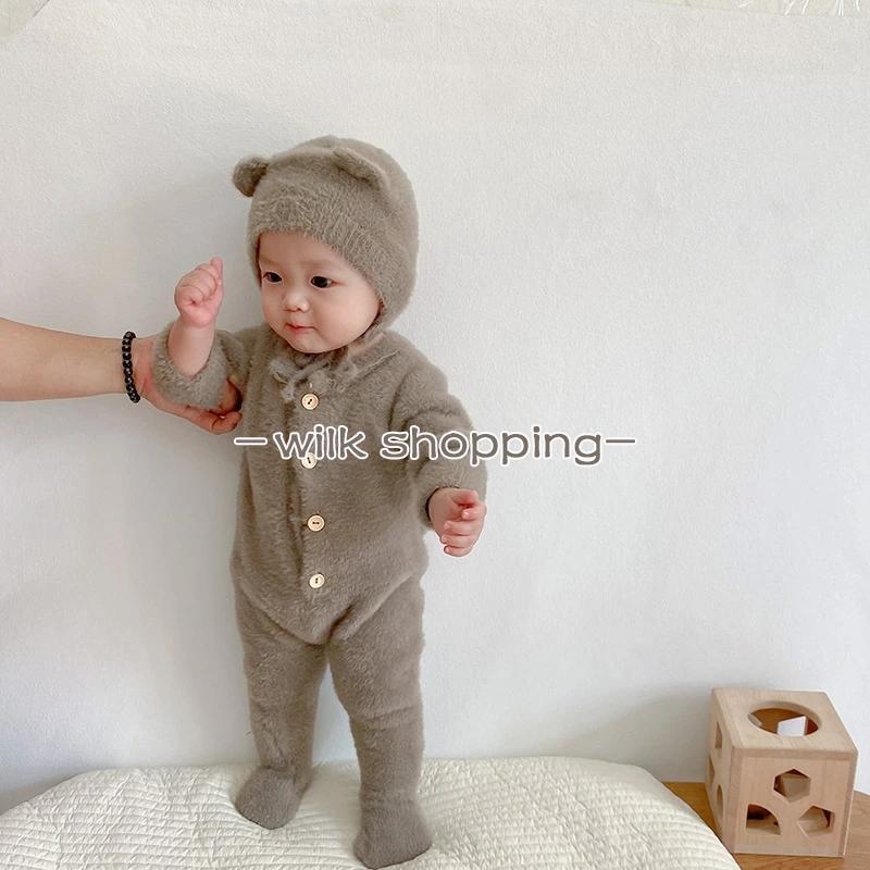 ベビー ロンパース くまちゃん 着ぐるみ もこもこ カバーオール ベビー服 足つき くま耳 ボンネットつき 男の子 女の子 長袖 おしゃれ 可愛い 66 73 80 90 100 - 画像 (9)