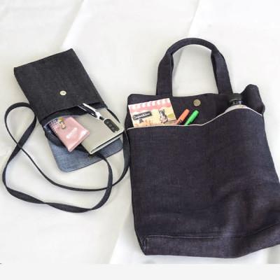 ふるさと納税 三次市 デニムのトートバッグ(A4)&スマホポーチショルダーふた付