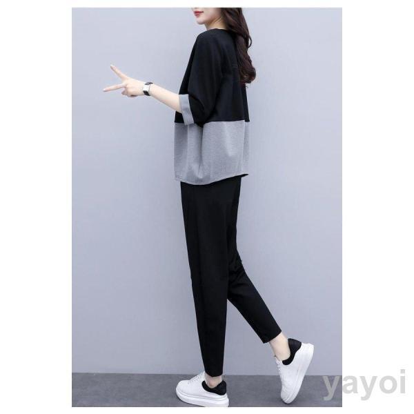 セットアップ レディース 春夏 半袖 5分袖シャツ カットソー スウェット スポーツウェア ルームウエア 九分丈パンツ パーカー 部屋着 ジャージ カジュアル - 画像 (5)