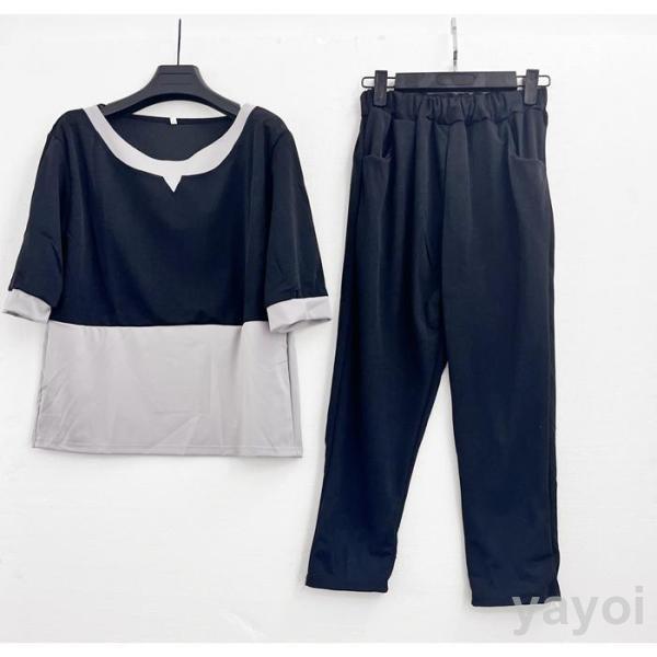 セットアップ レディース 春夏 半袖 5分袖シャツ カットソー スウェット スポーツウェア ルームウエア 九分丈パンツ パーカー 部屋着 ジャージ カジュアル - 画像 (6)