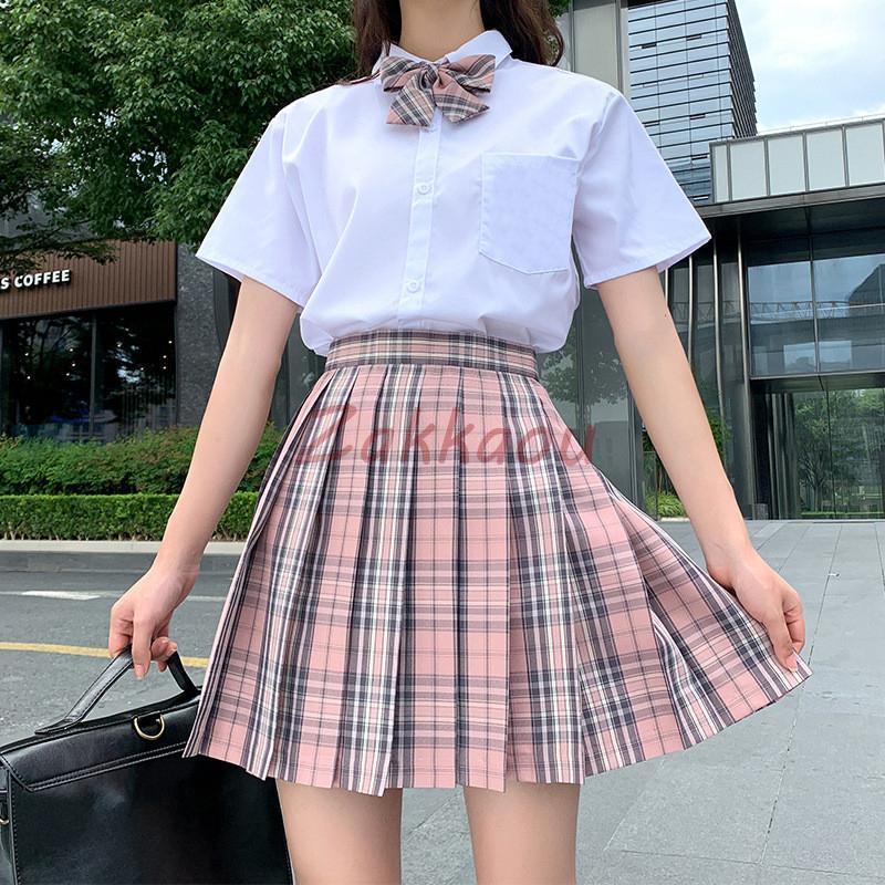 学生服 3点セット 制服 上下セット スクールシャツ 半袖/長袖 チェック ピンク リボン付き 女子制服 JK コスプレ 高校生 可愛い レディース - 画像 (4)