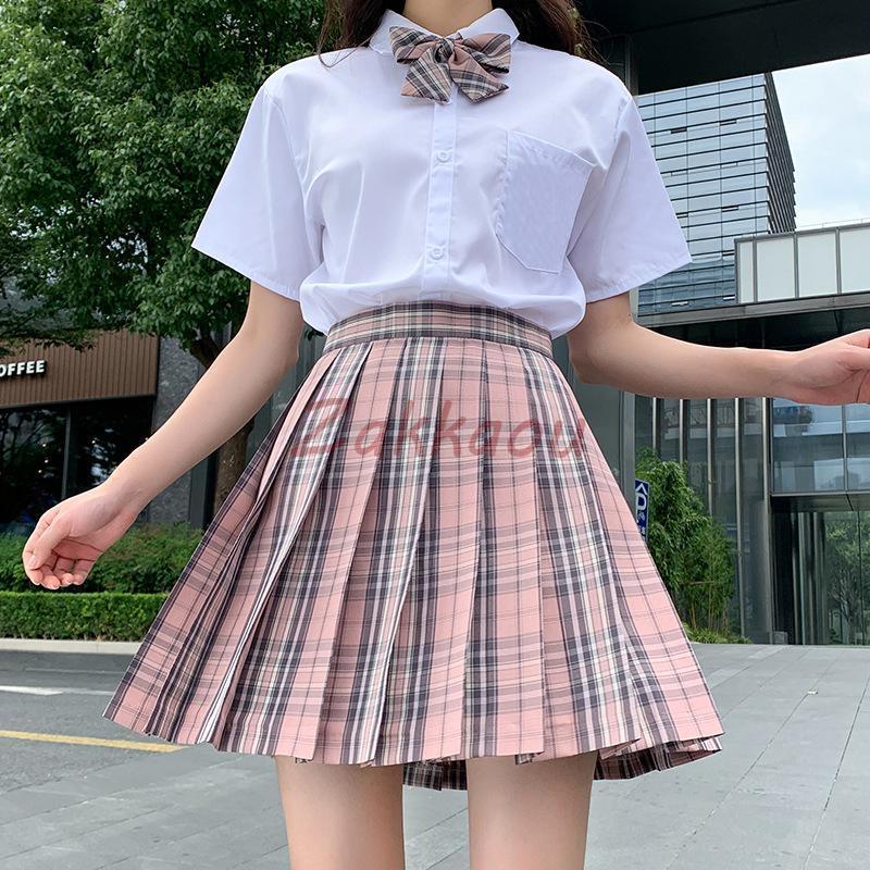 学生服 3点セット 制服 上下セット スクールシャツ 半袖/長袖 チェック ピンク リボン付き 女子制服 JK コスプレ 高校生 可愛い レディース - 画像 (5)