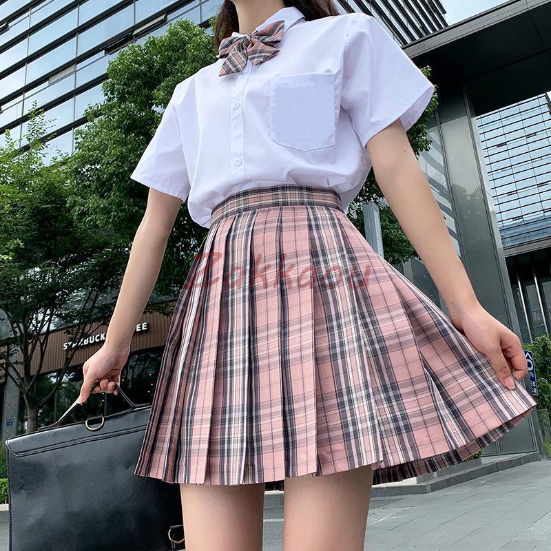 学生服 3点セット 制服 上下セット スクールシャツ 半袖/長袖 チェック ピンク リボン付き 女子制服 JK コスプレ 高校生 可愛い レディース - 画像 (7)
